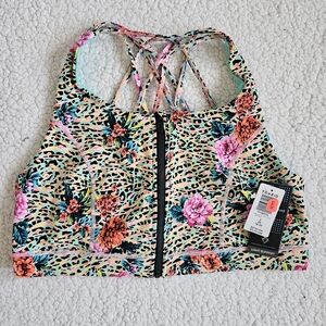 torrid Multicolor Floral & Animal-Print Strappy Front-Zip Sports Bra Size 2